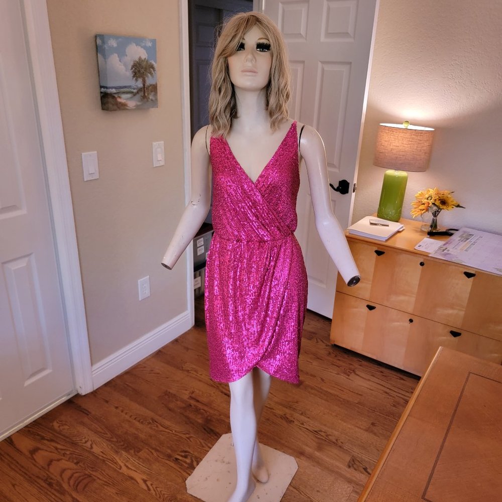 Trina Turk Fuchsia Sequin Wrap Dress